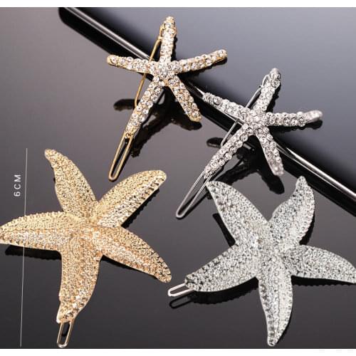 Fashion Rhinestone Pearl Starfish Hairpin Barrettes For Women Girls Hair Clips Bridal Headpiece Summer Beach Hair Styling Tool