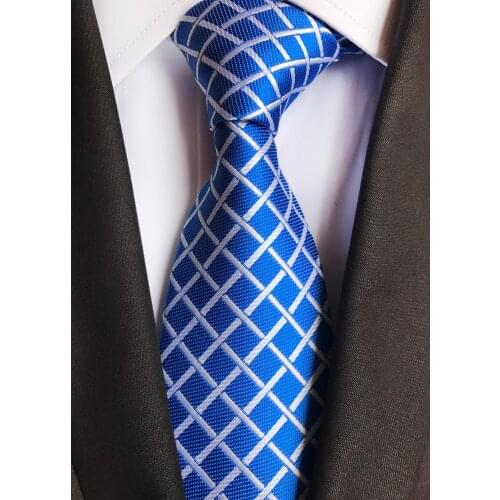 8cm Men Plaids Ties Blue Diamond Lattice Pattern Necktie High Quality Woven