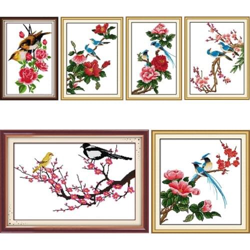 Joy Sunday Poetic Stamped Embroidery Needlework Set Print 11CT 14CT Counted Flowers Patterns Crafts Home Decor Cross Stitch Kits