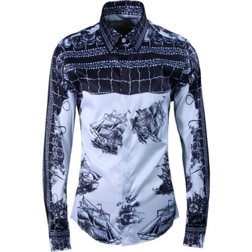 New Digital Printing Sailboats Metrosexual Casual Shirts Casual Single Breasted fashion long sleeve plus size M L XL XXL 3XL 4XL