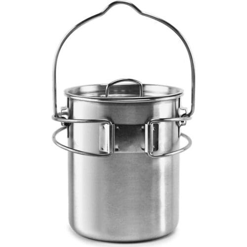 Camping Portable Mug Pot Stainless Steel Water Cup Picnic Water Mug Cup of Coffee Tea with Foldable Handle Outdoor Tableware
