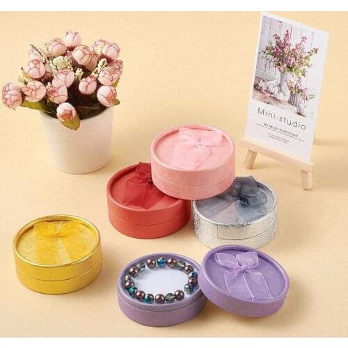 Pandahall 12pcs Round Cardboard Boxes for Packaging Jewelry Gift Bracelet BoxDisplay Cases Sponge Inside 8.4x3.5cm