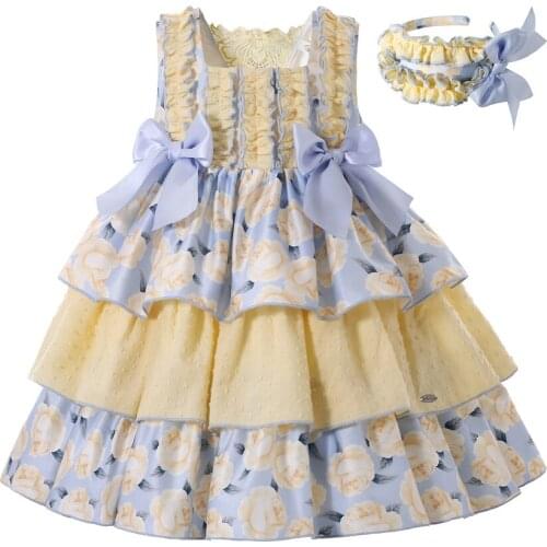 Pettigirl New Baby Girl Sleeveless Ruffle Easter Dress Yellow Bows Pretty Cotton Princess Dresses Wholesale Children Clothing