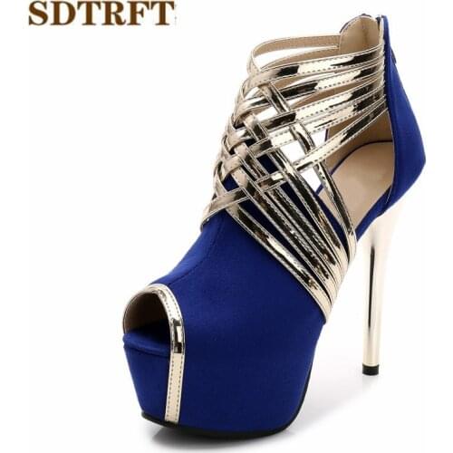 SDTRFT Plus:35-43 44 Summer Luxury Platform Crossdresser Narrow Band Sandals Fashion 14cm Thin high heels shoes woman pumps