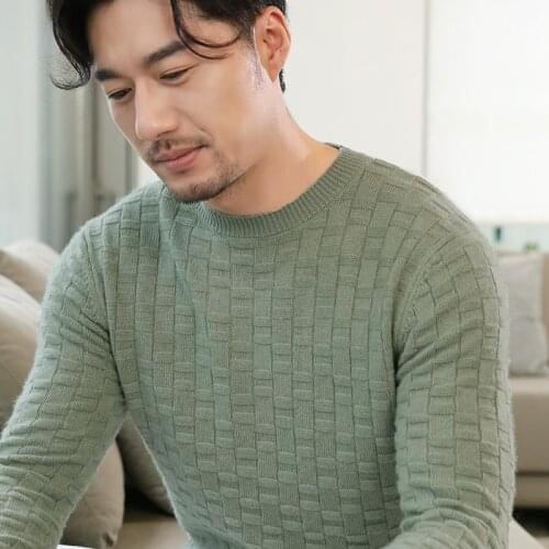 Zocept Winter Thick Mens Pure Wool Sweaters Casual O-Neck Knitted Checkered Pattern Jumper Best Quality Soft Warm Man Pullovers