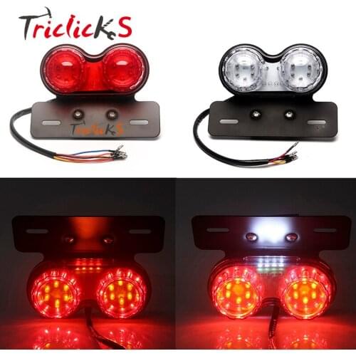 Triclick 108W New Clear Smoke Red Lighting Motorcycle LED Twin Dual Tail Turn Signal Light Bike Dirt Brake License Plate Lights