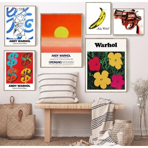 Andy Warhol Flowers Abstract Art Prints Sunset Vintage Exhibition Posters Burnt Orange Wall Art Pictures Canvas Painting Decor