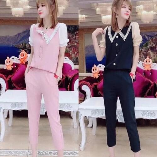 Track Suit 2-piece Ladies Set 2021 Summer New Style Casual Slim Zipper Half-piece Short-sleeved Trousers Suit Women