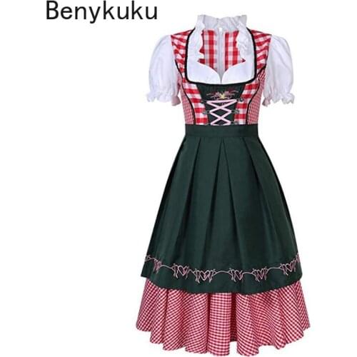 Womens German Bavarian Dirndl Dress Oktoberfest Traditional Beer Girl Costume with Apron Banquet Event Maid Ethnic Style Dress