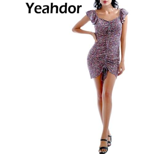 2021 Women Summer Floral Print Dresses Fashion Streetwear Square Neck Sleeveless Keyhole Front Drawstring Knee Length Dress