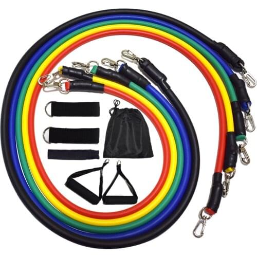 Mens 11pcs/set Fitness Tube Resistance Band Portable Chest Expander Puller Latex Elastic Exercise CrossFit Muscle Training Rope