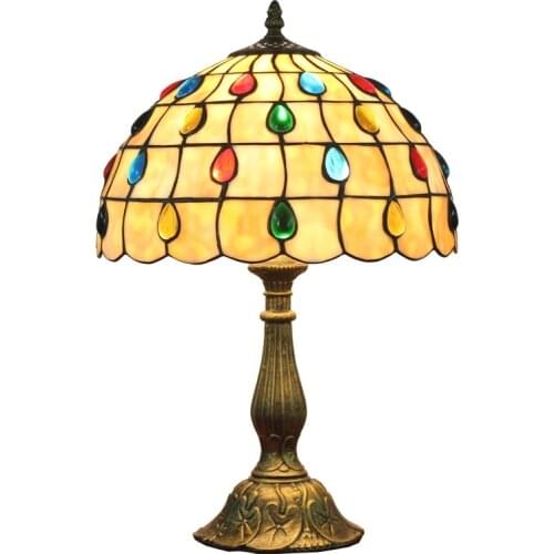12 inches European simple colored bead Tiffany glass lamp Bedroom bedside lamp DIA30CM Alloy base LED desk lamp