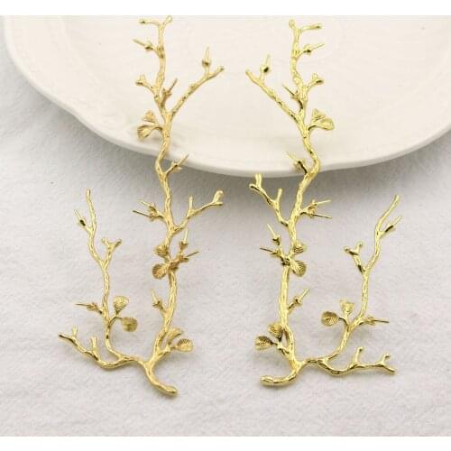 5pcs Brass Casted Large Tree Branch for Half Hole Beads Charms Quality Gold Color DIY Stuffs Phoenix Coronet Jewelry Supplies