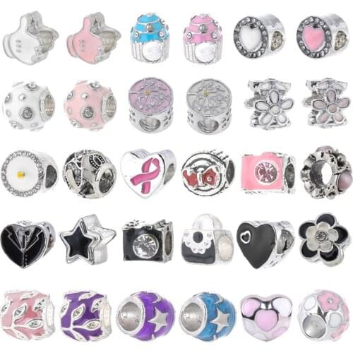 2Pcs/Lot High Quality Corlorful Cake Charm Beads Fit Fashion Brand Bracelets For Women Silver Plated Heart Jewelry Gift