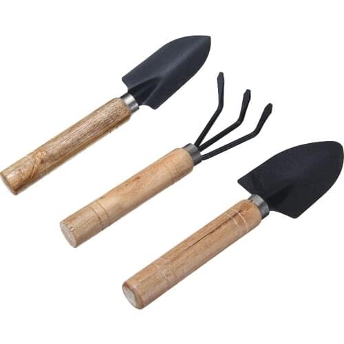 3PCS Mini Gardening Tool Shovel Spade Rake With Wood Handle Metal Head For Digging Transplanting Loosening Soil Garden Tools