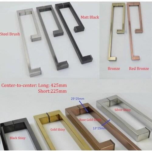 304# Stainless Steel Square Glass Door Pull Handle Commercial Shower Box Double Glass Door Bar Bathroom Door Handles