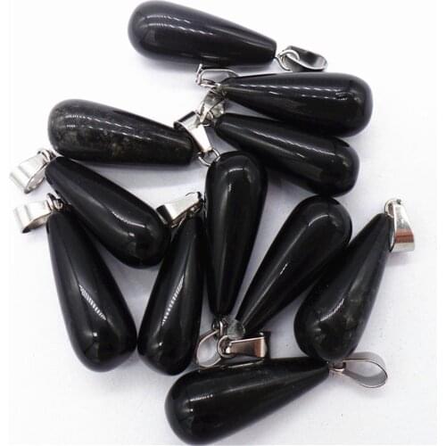50Pcs 25x10mm Wholesale Natural Black Stone Teardrop Pendant Bead DIY Earrings Handmade Jewelry Accessories S676