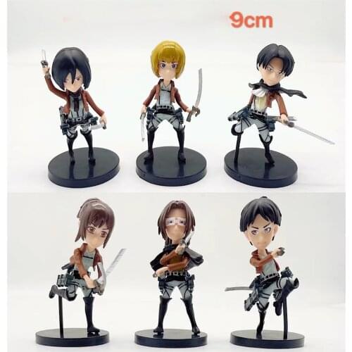6pcs/set Attack On Titan Erwin EREN MIKASA ARMIN SHIKISHIMA LIL Ornaments Anime Model Figure Cartoon Dolls Cute Toy Gift Y255