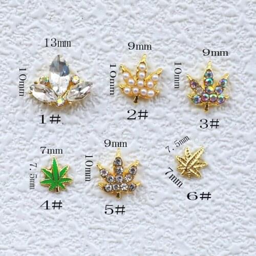 10pcs/lot Korea 3D Alloy Nail Art Parts Alloy Kawaii Maple Leaf Accessories Glitter Rhinestone Decorations Charm Nail Supplies