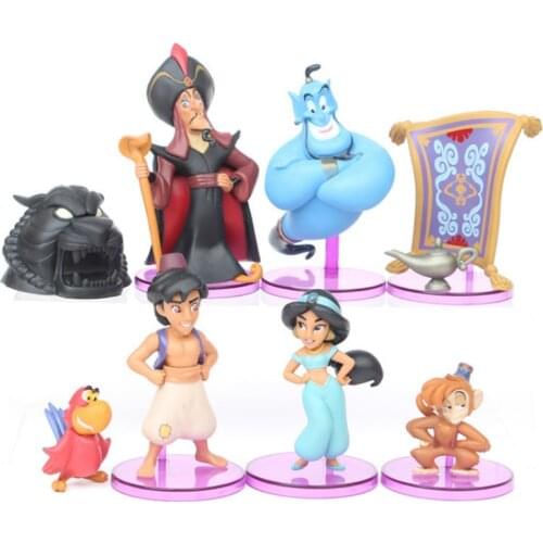 Disney Princess Aladdin Anime Figures Doll Jasmine Genie Jafar Anime Figure PVC Action Figures Toys Christmas Gift for Kid