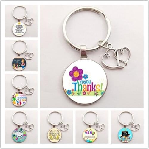 Thank You Teacher Text Love Keychain Charm Glass Crystal Pendant Keyring Quality Bag Car Key Chain Women Teachers Day Gift