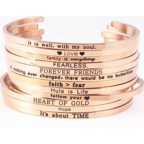 C d e f g h Initial rose gold 2021 Inspirational Cuff Bracelet Bangle Motivational Mantra Quote Stainless Steel Engraved