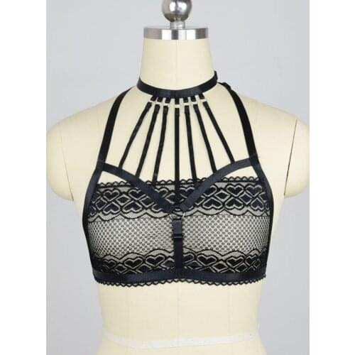 Black Harness Body Cage Bra Harajuku Gothic Lace Sheer Bra Harness Adjustable Gothic Lace Body Fetish Wear Bondage Harness Crop