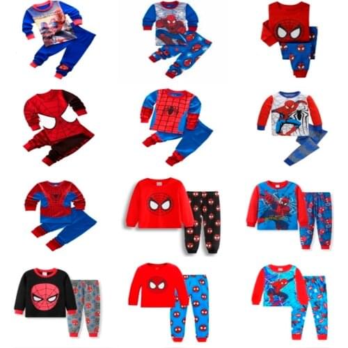 Childrens Pajamas Spring Long Sleeve TShirt+Pant Sport Set Cartoon Spiderman Kid Boy Girl Baby Sleepers Sleepwear free shipping