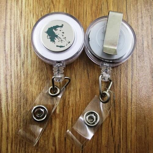 Greece ID Badge Reel gift for him/her friend family retractable recoil id badge holder work fun