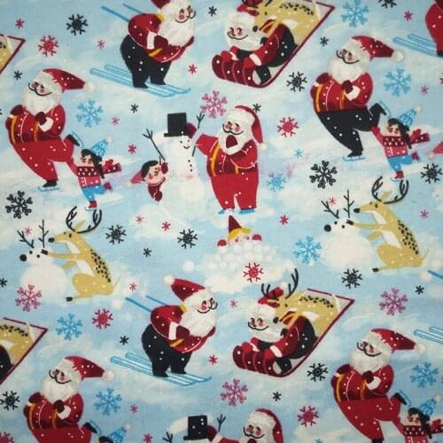 Wide 140cm LT.Blue Cartoon Christmas Cotton Fabric Micro-sanding Santa Claus Printed Fabric Sewing Material DIY Baby Clothing