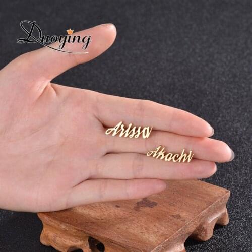 Duoying Personalized Custom Nameplate Earrings For Women Customize Initial Cursive Name Stud Earring Women Gift For Girls