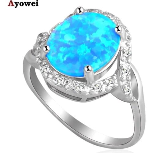 Delicate shining Flower design Blue fire Opal Silver Stamped Rings fashion jewelry USA size#6.75 #7 #7.75 OR422A