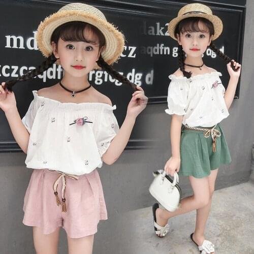 Summer Clothes For Girls Floral Shirt+Shorts 2 PCS Sets Teens Girls Clothing Outfits Casual Children Clothes 4 6 8 10 12 Years