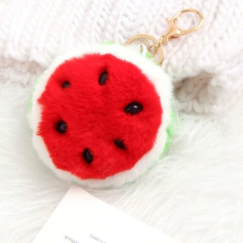 Cute Watermelon Key Chains Puffy Pompom Handmade Soft Fur Pendant for Bag Decoration Car Key Keychains Jewelry Ornament Kids Toy