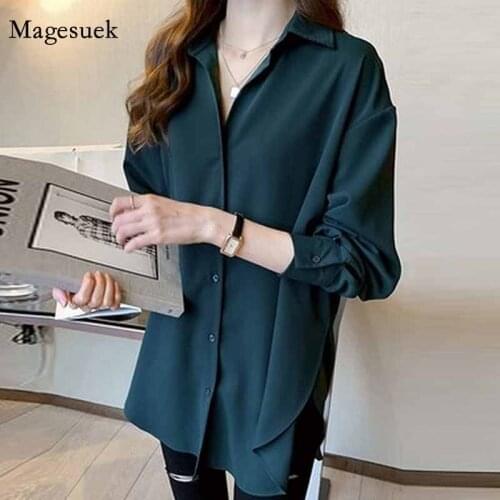 Fashion Korean Loose Plus Size Chiffon White Blouse Women 2020 Black Shirt Women Long Sleeve Top Shirts Women Blusas Mujer 11576