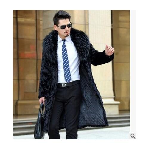 S/6Xl Men Winter Faux Mink Fur Coats Casual Black Large Size Long Male Fur Overcoats Male Faux Fur Coats Jaqueta Masculina J1540