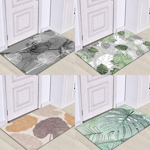 Green Leaf Pattern Entrance Door Bathroom Floor Mat Nordic Absorbable Kitchen Rugs Anti-slip Carpet for Bathroom Doormat Decor
