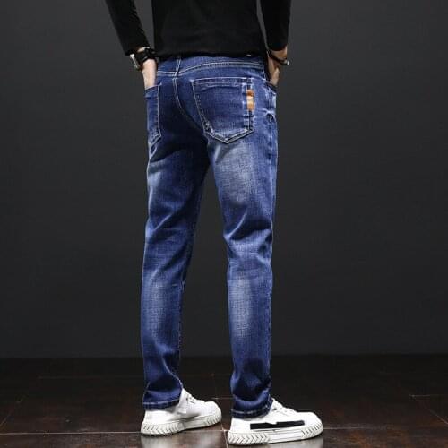 2020 Newly Fashion Men Jeans Slim Fit Elastic Pencil Pants Khaki Blue Green Color Cotton Brand Classical Jeans Men Skinny Jeans