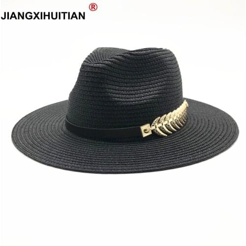 New Summer British Belt Vintage Trilby flat brimmed straw hat Shading sun hat Lady fashion beach hat Unisex Jazz hat
