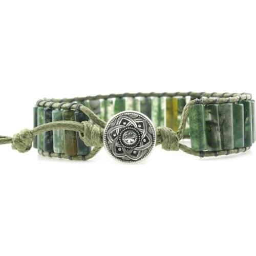 New Boho Bracelets Tube Shape Natural Stone Single Leather Wrap Bracelet Semi Precious Stones Beadwork Couple Bracelet Dropship