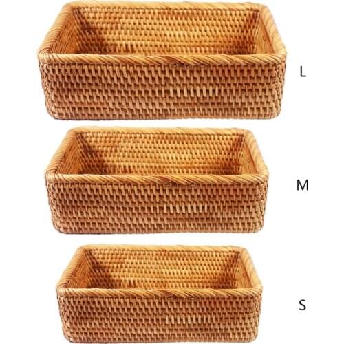Rectangular Hand-woven Basket Rattan Candy Storage Picnic Tray Food Bread Dishes