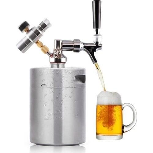 Mini keg Pressurized Beer Keg System Stainless Steel Mini Growler Keg Adjustable Beer Tap Faucet Premium Charger Kit brewing