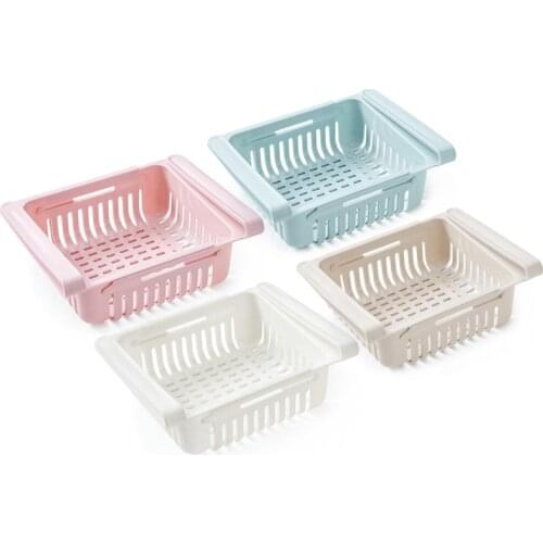 Fridge Freezer Shelf Holder Pull-out Drawer Organiser Space Saver Adjustable Kitchen Refrigerator Storage Rack Kitchen Organizer