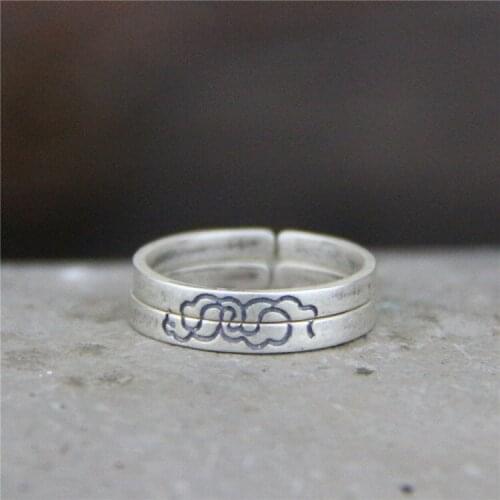 S925 pure silver carving xiangyun matte silver restoring ancient ways ring Thai men and women lovers with silver rings