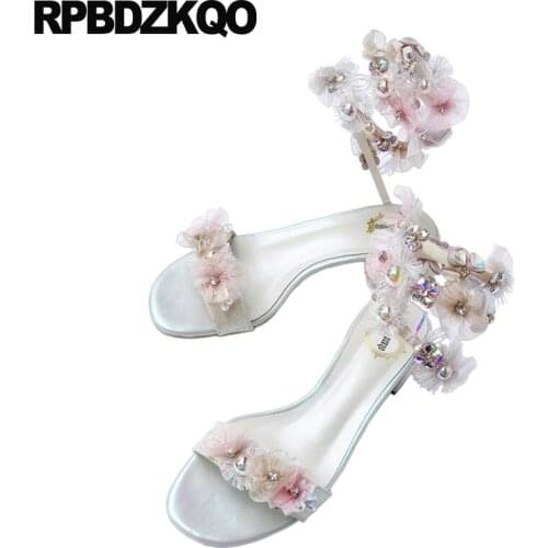 Slip On Sandals Rhinestone Diamond Pink Jewel Designer Shoes Women Luxury 2019 Chunky Nice Crystal High Quality Flower Pumps