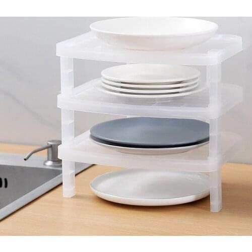 Foldable Shelf Kitchen Organizer Tier Stackable Cabinet Storage Cupboard Rack Cuisine Multilayer Sector Tray Dish Drainer Hot