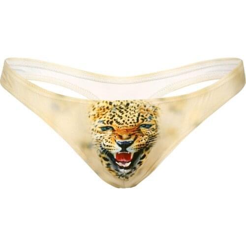 Men Sexy Lingerie Briefs Thong Low Waist Animal Printed Breathable G-string T-Back Sissy Exotic Underwear Panties Underpants