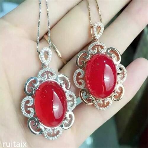 KJJEAXCMY boutique jewels S925 Pure silver natural red jade medulla pendant + necklace inlay jewelry drop curve wildflowers