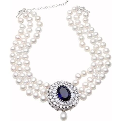 2021 New Design Fashion White Natural Freshwater Multi Layer Pearl Necklace Women,Engagement 3 Rows Necklace Fine Jewelry Gift