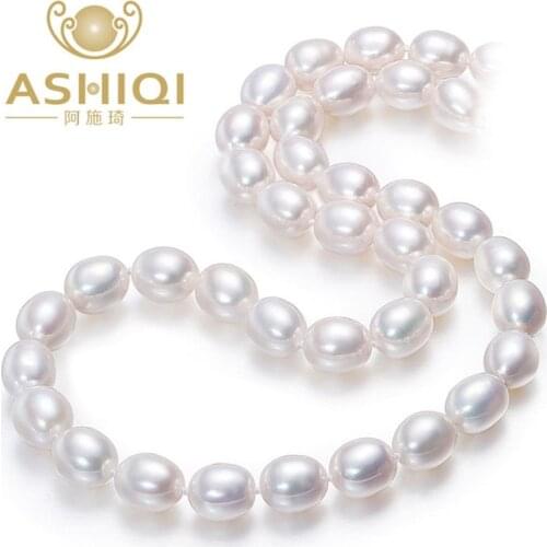ASHIQI Real white natural freshwater pearl necklace , 40 cm/45 cm pearl jewelry for women gift